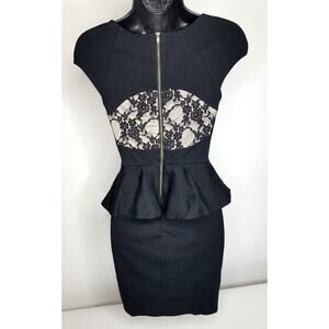 EXPRESS Size 2 Dress Black Peplum Bodycon Lace Back Accent Fitted 90s